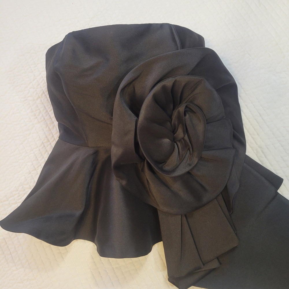 Muse by Marchesa Black Mikado Strapless Peplum Top 3D Rosette Flower Size 0
